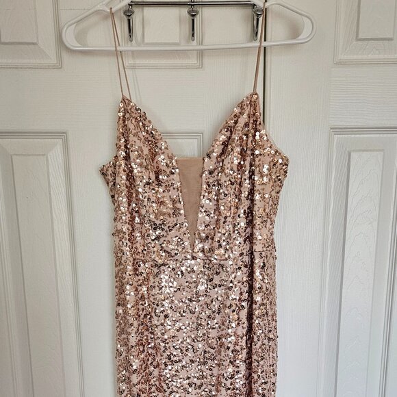 Adrianna Papell Rose Gold Sequin Column Gown Dress 8 Bridesmaid with alterations - Picture 2 of 8
